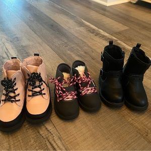 Carters toddler girl boots. 3 pairs.  See descriptions for sizes